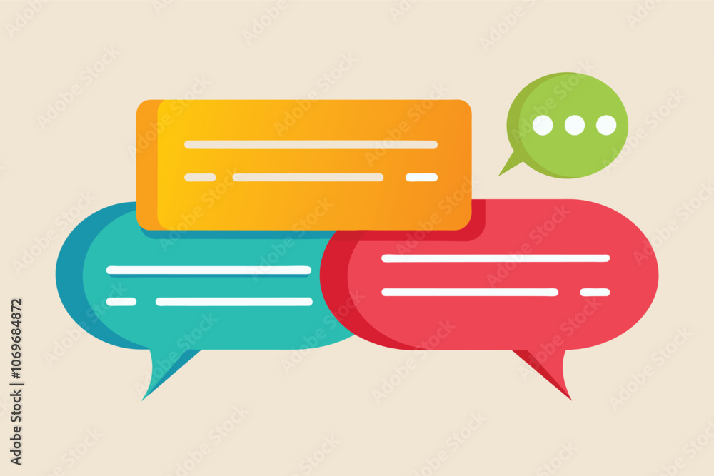 Poster colorful speech bubbles with text lines for communication and messaging
