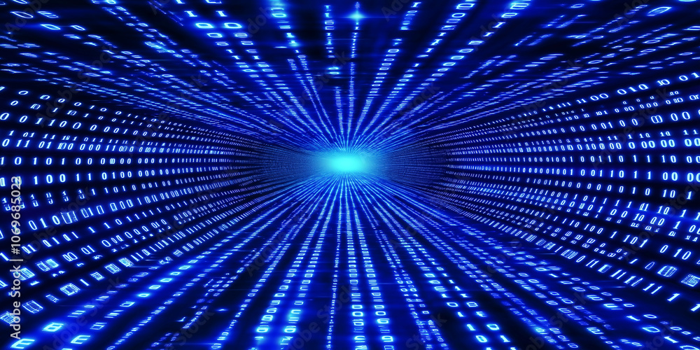 Leinwandbilder Binary code tunnel creating futuristic data stream visualization