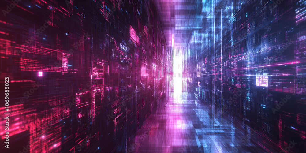 Aufkleber data transmission creating a big data tunnel with pink and blue lights