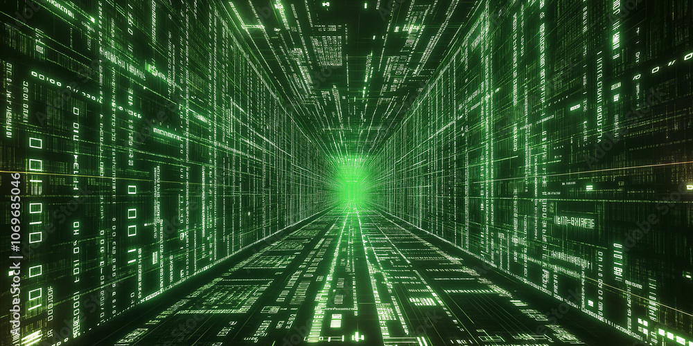 Poster Digital tunnel effect showing futuristic data flowing and moving fast
