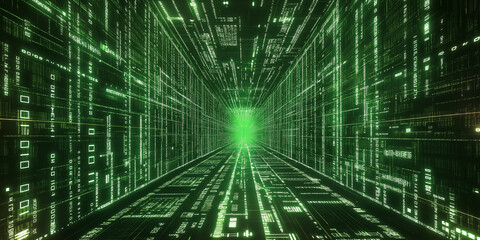 Digital tunnel effect showing futuristic data flowing and moving fast