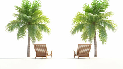 Fototapeta premium 3D Render of Palm Trees and Wooden Chairs in a Tropical Setting
