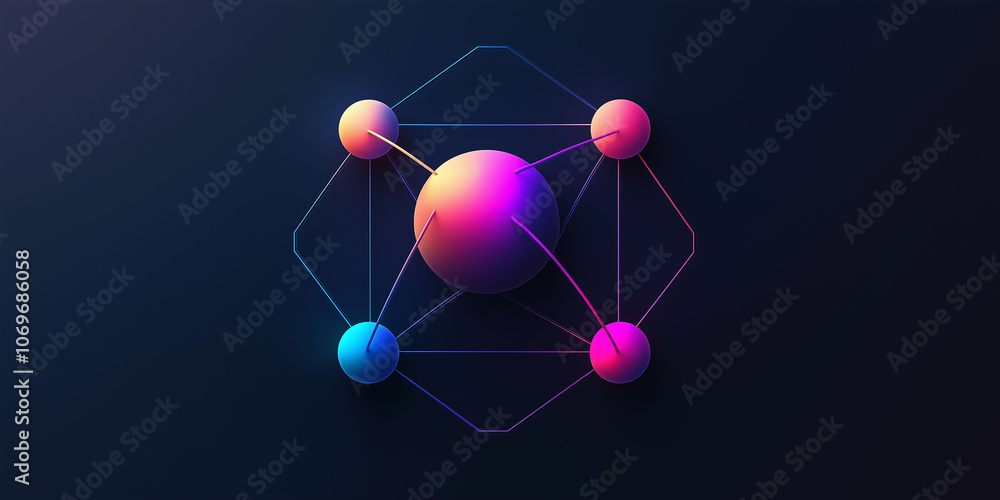 Poster Abstract glowing spheres connected by lines creating network on dark background