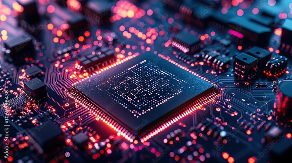 Poster close-up of a computer chip. perfect for illustrating technology, innovation, and processing power.