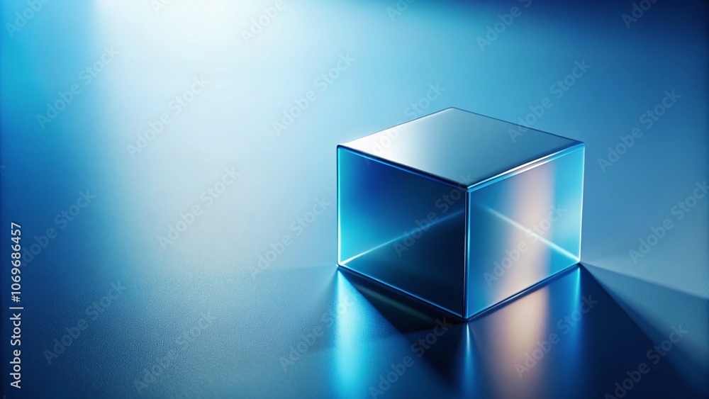Poster abstract blue cube with dynamic angles and soft lighting, perfect for modern design and technology c