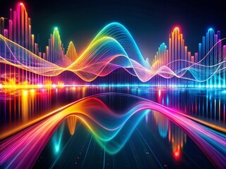 Naklejka premium Abstract Curved Lines and Wave Patterns Representing Digital Equalizer Sound Waves in Aerial Perspective for Business and Creative Projects