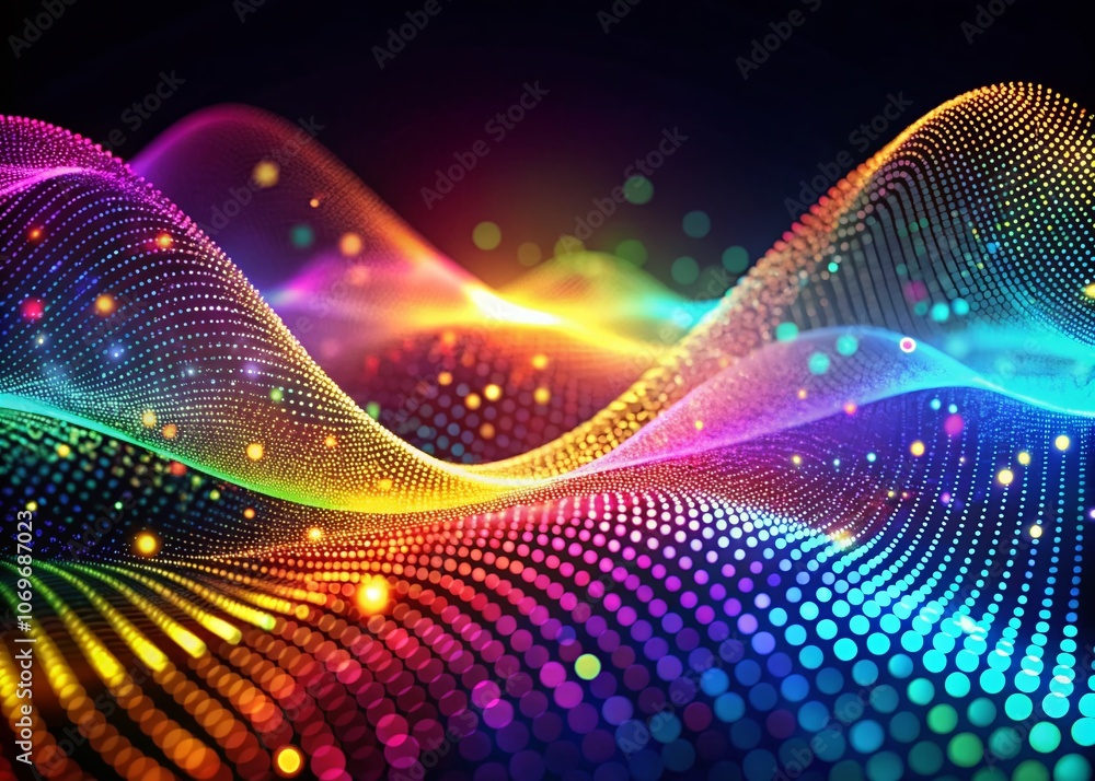 Poster abstract digital wave with dynamic dots - futuristic technology banner for science and innovation in