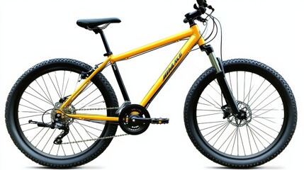 Fototapeta premium A striking yellow and black 29er mountain bike designed for rugged off-road adventures.