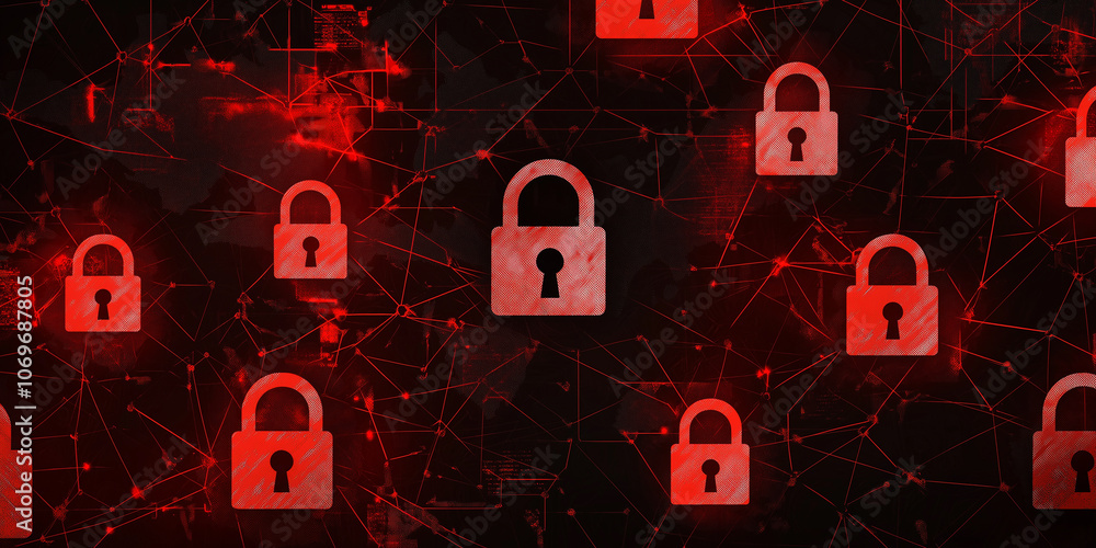 Aufkleber Global cyber security showing data protecting padlock on red background