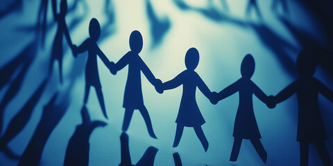 Obraz premium Paper chain of people holding hands symbolizing teamwork and unity