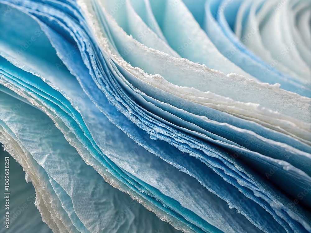 Poster abstract paper texture in blue and white layers showcasing intricate macro details for artistic and 