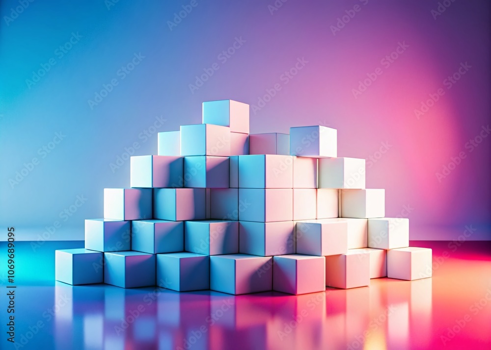 Poster abstract white cube boxes on a soft gradient background - perfect for minimalist designs, wallpaper,