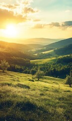 Obraz premium Majestic sunset in the mountains landscape. Dramatic sky. Carpathian, Ukraine, Europe. Beauty world.