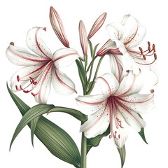 Crinum lilies isolated on white background, close up