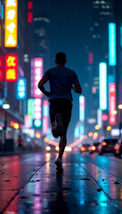 Fototapeta premium Night urban running in vibrant city streets fitness and lifestyle inspiration