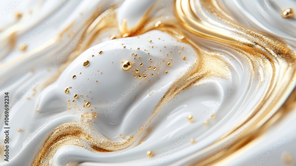 Poster the composition features a sophisticated pattern of gold and white waves, merging seamlessly to crea