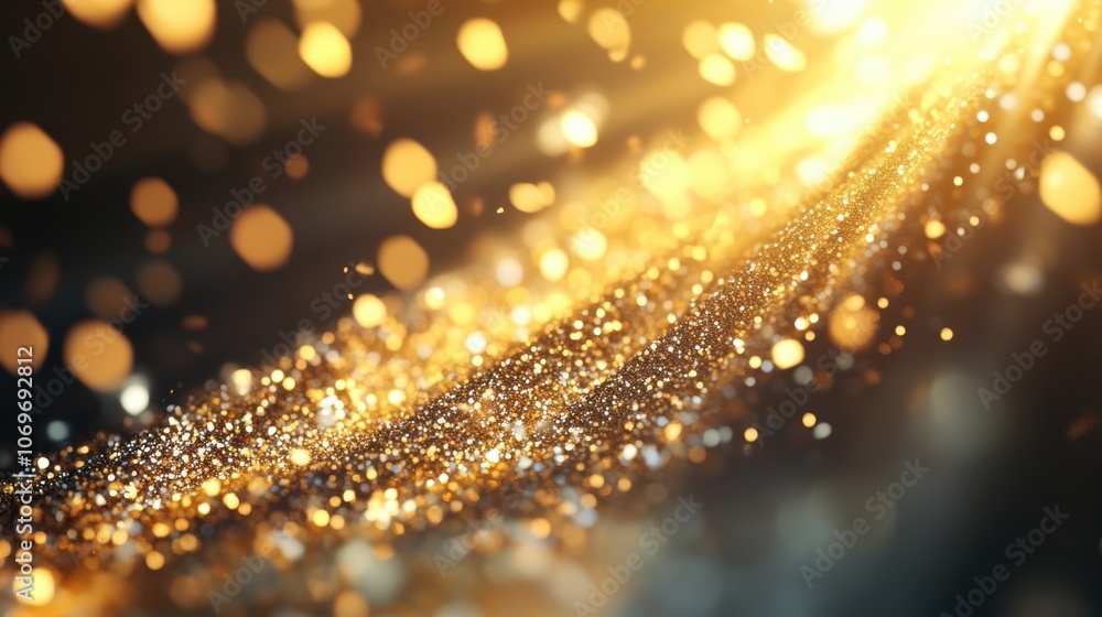 Poster a dazzling golden starburst emits sparkling particles, illuminating the surrounding area with a capt
