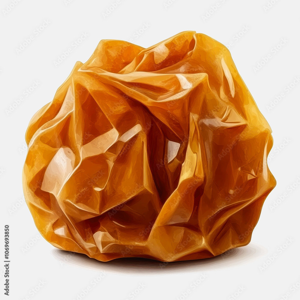 Poster this image features a crumpled toffee-colored object set against a white background, showcasing its 