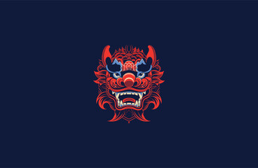 Chinese lion dance head mask logo icon design vector