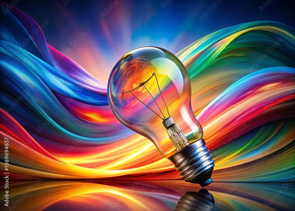 Poster aerial view of a light bulb with swirling abstract colors, capturing the essence of creativity and i