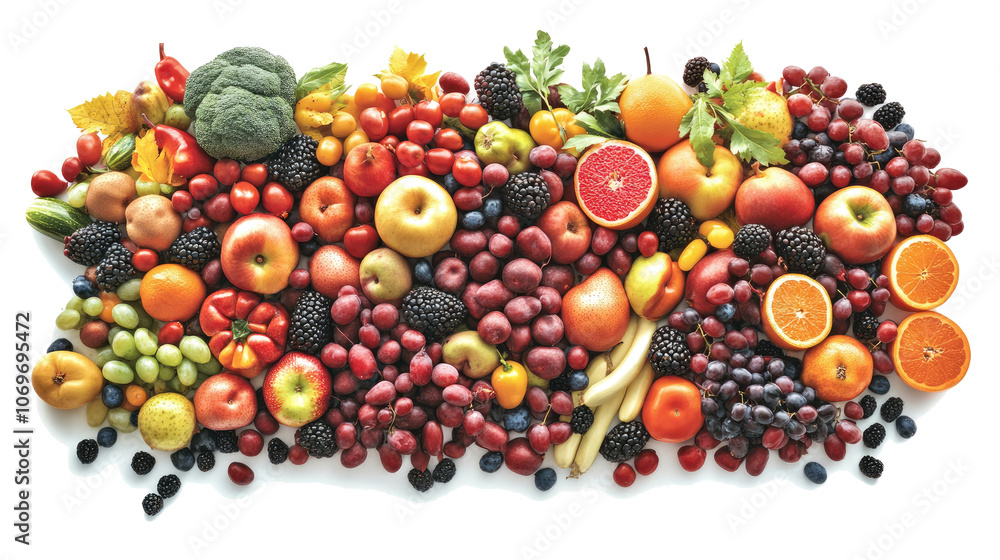 Aufkleber assorted fruits and vegetables collection on a transparent background generative ai
