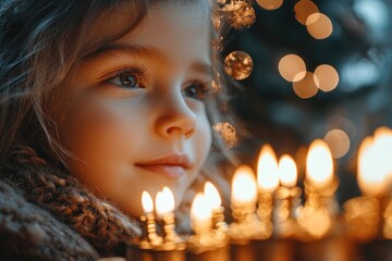 Close-up Portrait of a Young Girl Gazing at Lit Candles