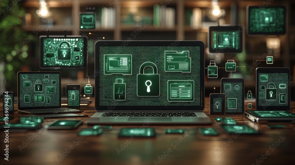Poster digital security concept with lock and key imagery