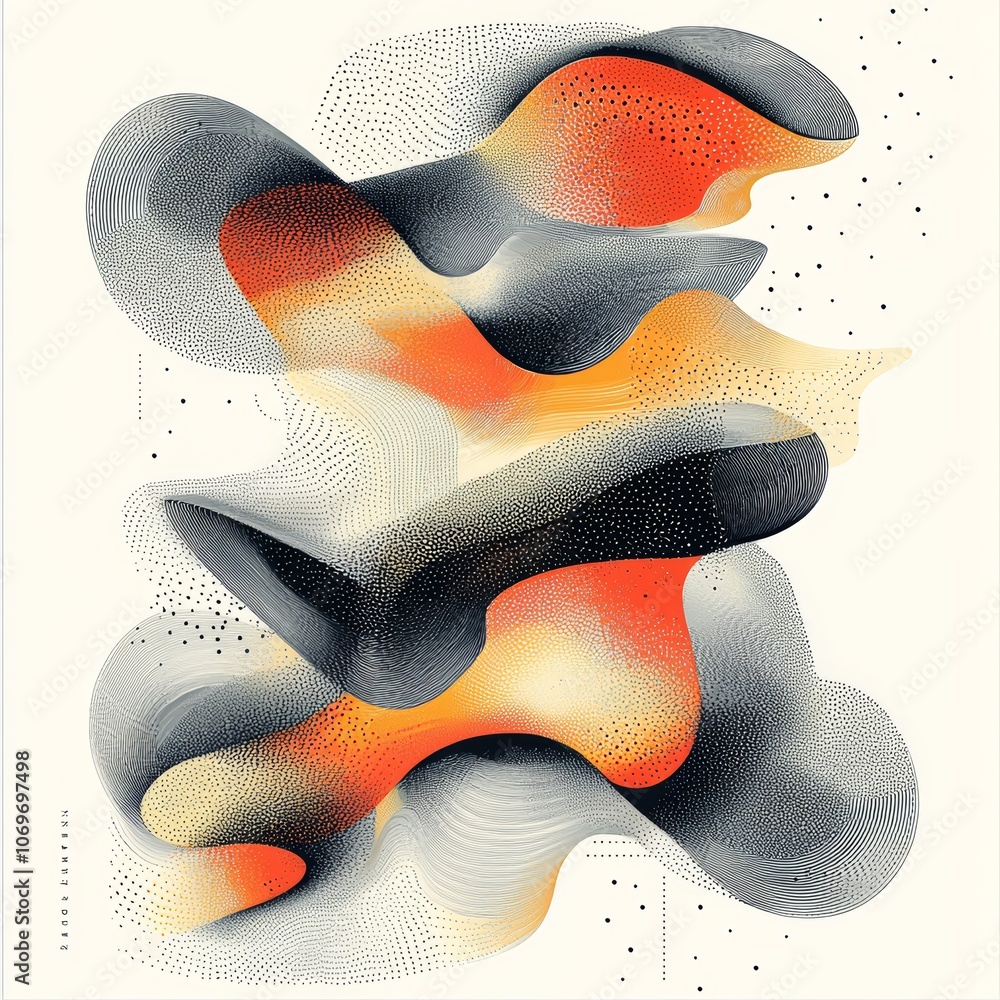 Poster abstract hand-drawn wave curves in dynamic frame