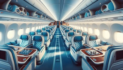 Fototapeta premium Interior of a modern passenger plane aircraft airplane interior.
