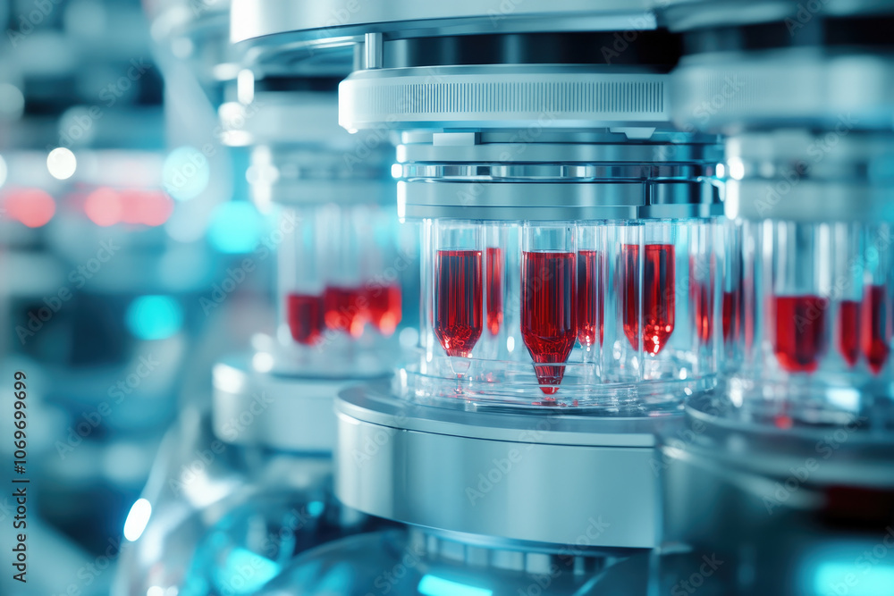 Poster advanced biotechnology tools in a futuristic lab, showcasing intricate designs and cutting-edge tech