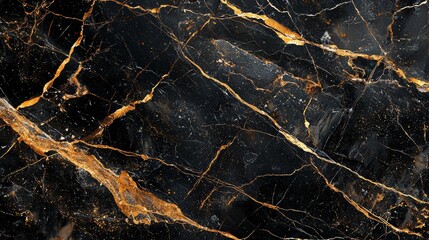 Black Marble with Golden Cracks Texture Close-Up