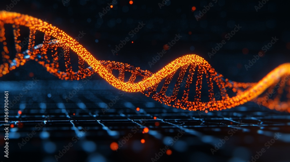 Poster abstract dna double helix with floating particles