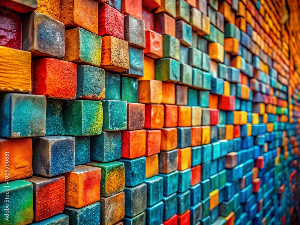 Aufkleber a macro photography exploration of a colorful block wall transitioning from warm reds and oranges to