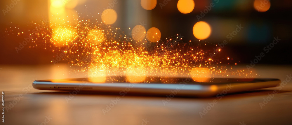 Poster digital graph displaying rapid growth trends on a sleek tablet, emphasizing technology's role in dat