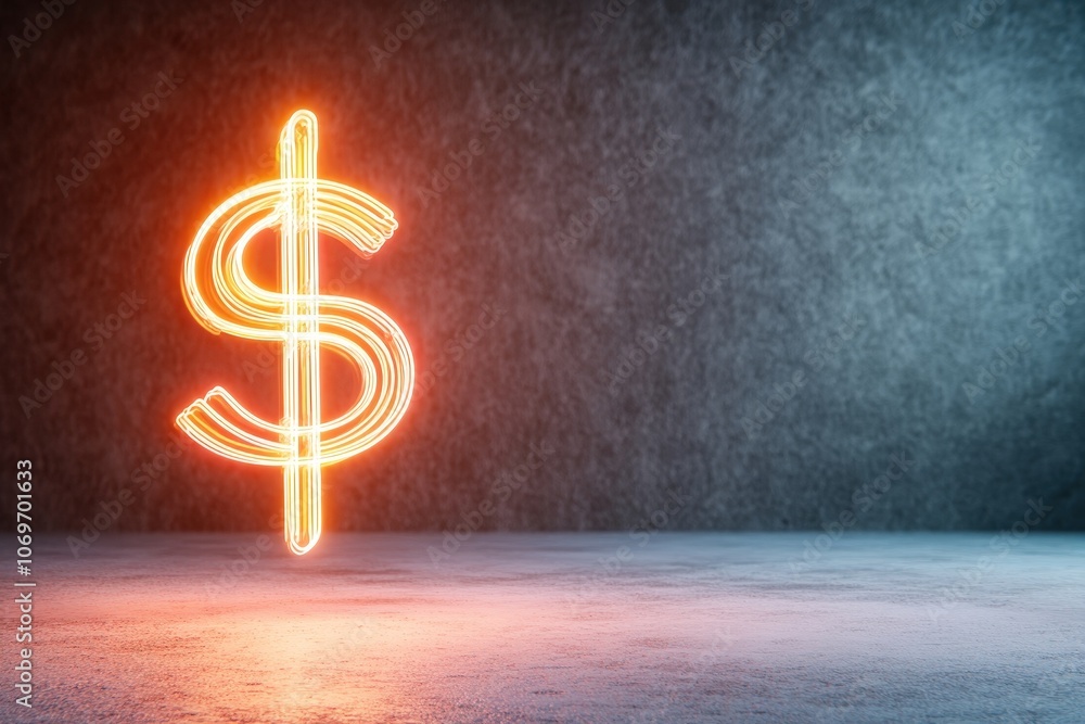 Poster neon dollar symbol with floating effect in 3d colors