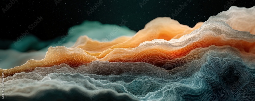 Wall mural surreal topographic display with glowing neon lines