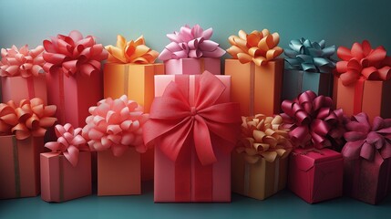Obraz premium Vibrant Gift Boxes with Oversized Bow Ribbons