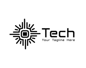 line art circuit data tech logo design template illustration inspiration