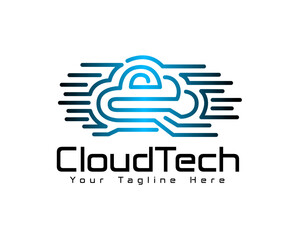 cloud line data tech connection logo design template illustration inspiration