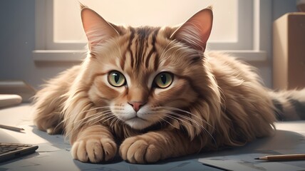 Naklejka premium View of adorable Cute domestic domestic cat