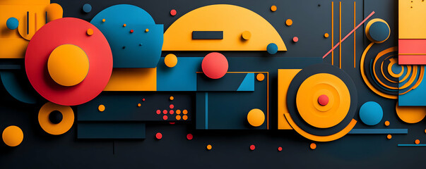 Abstract Geometric Shapes with a 3D Paper Effect in a Colorful Composition