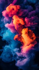 Vibrant colorful smoke swirls on a black background.