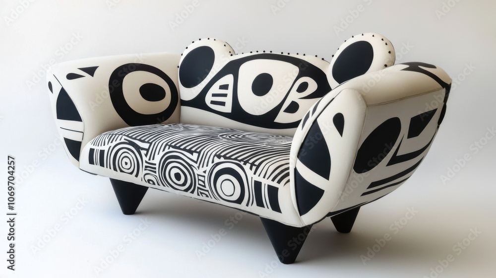 Poster abstract design sofa with unique patterns and shapes