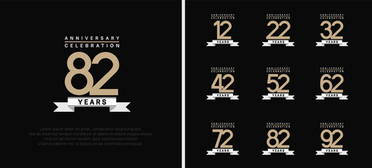 anniversary logo set. vector design with brown color and white ribbon can be use for celebration