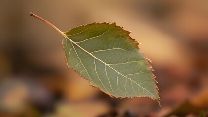 A highly detailed, close-up photograph of a single, freshly fallen leaf, showcasing its intricate texture