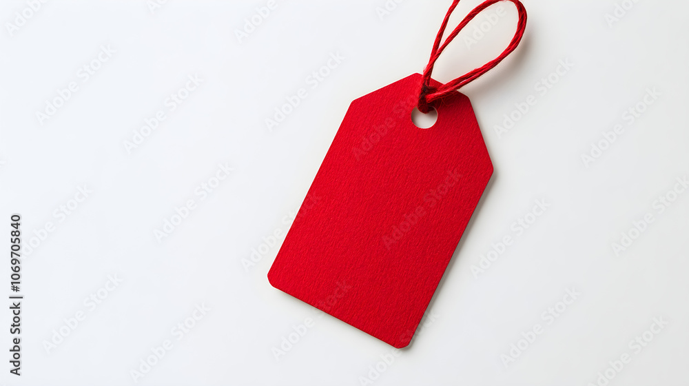 Poster red blank price tag with string isolated on white background