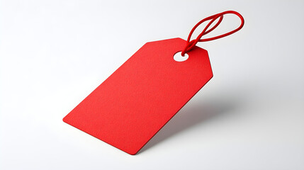 Red blank price tag with string isolated on white background
