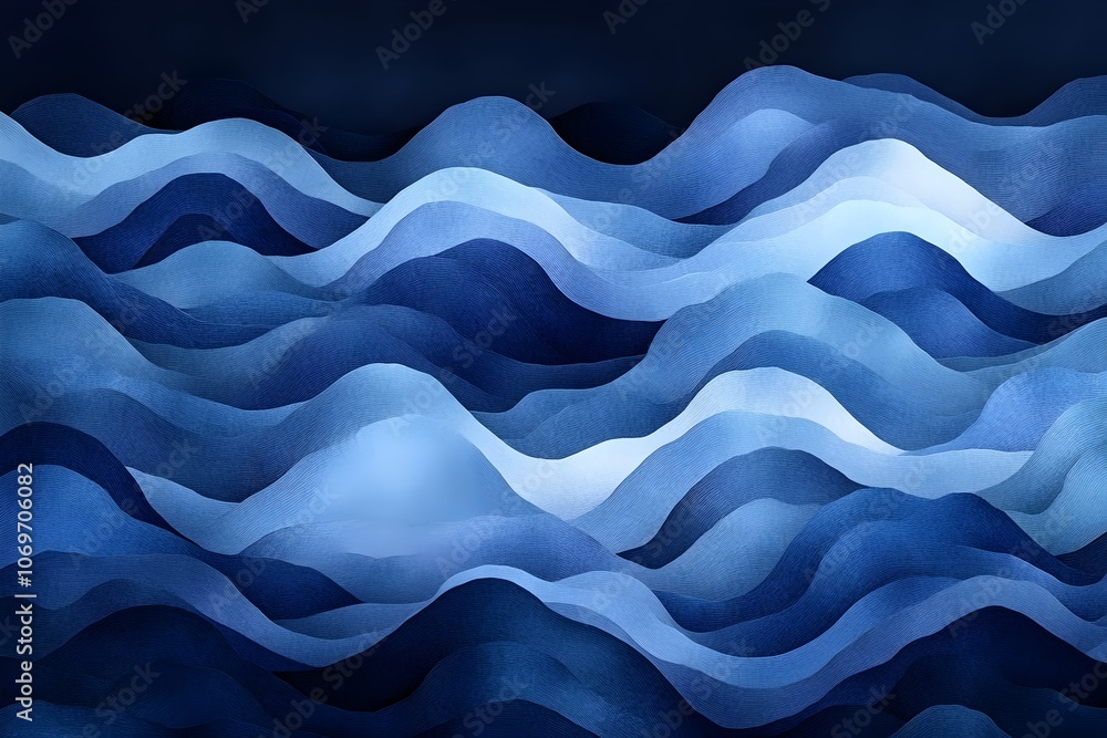 Poster a serene abstract wave pattern in various shades of blue, showcasing smooth curves and flow. the gen