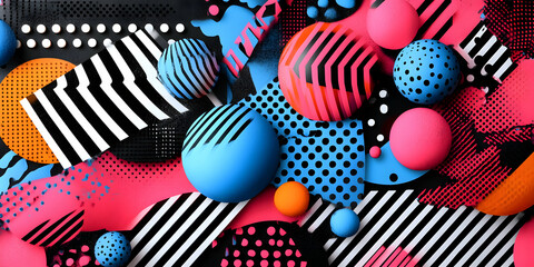 Obraz premium Abstract 3D Rendered Illustration of Colorful Geometric Shapes and Patterns