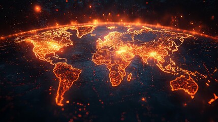 Glowing World Map of Trade Routes and Connections